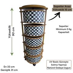 5 Katlı Ahşap Sebzelik UV Baskı Güneşte Solma Yapmaz