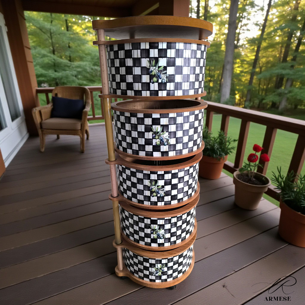 5 Katlı Ahşap Sebzelik UV Baskı Güneşte Solma Yapmaz