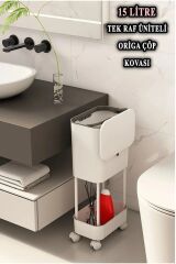 Pratik Şık Tasarımlı Tek Raflı Tekerlekli Kapaklı Banyo ve Mutfak Çöp Kovası 15 Litre