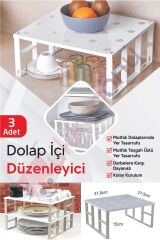 3 Adet Büyük Dolap İçi Düzenleyici Raf, Bardak Rafı, Düzenleme Rafı ORG-01