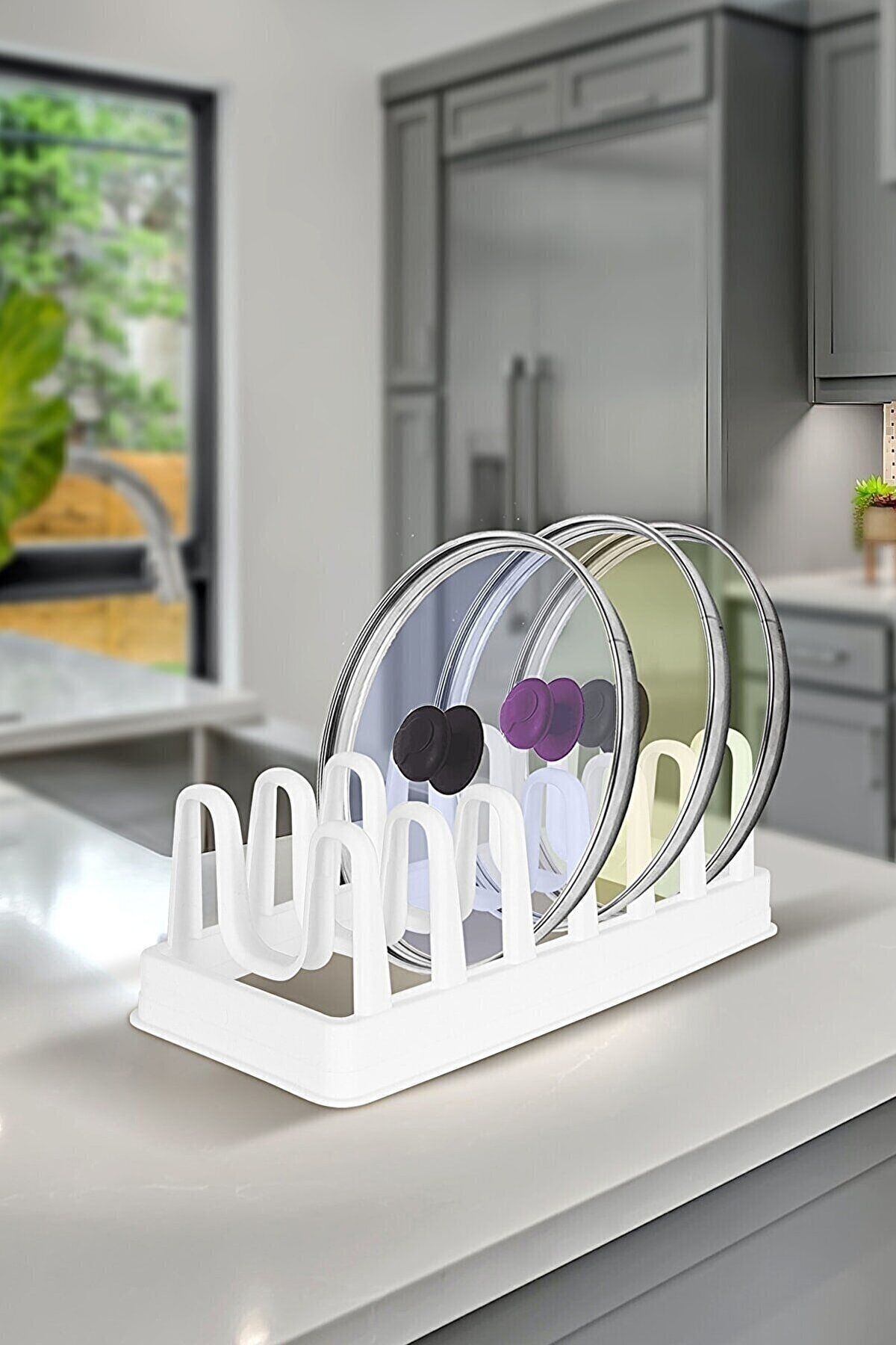 Tencere Kapağı Organizeri - 6 Bölmeli Tencere Kapak Rafı