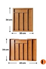 Modern ME58 Ölçü Ayarlı 5-7 Bölmeli Bambu Kaşıklık - Çekmece İçi Tezgah Üstü Kaşıklık Organizer