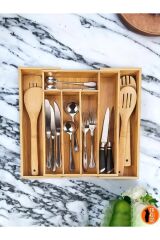 Modern ME58 Ölçü Ayarlı 5-7 Bölmeli Bambu Kaşıklık - Çekmece İçi Tezgah Üstü Kaşıklık Organizer