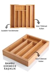 Modern ME58 Ölçü Ayarlı 5-7 Bölmeli Bambu Kaşıklık - Çekmece İçi Tezgah Üstü Kaşıklık Organizer