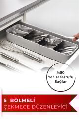 5 Bölmeli Yeni Nesil Kaşıklık Antrasit Çekmece Içi Düzenleyici Çatal Bıçak Kaşık Düzenleyici