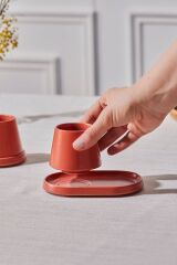 Equal 2 Kişilik Kiremit Lokumluklu Kahve Fincan Takımı 80 ml