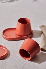 Equal 2 Kişilik Kiremit Lokumluklu Kahve Fincan Takımı 80 ml