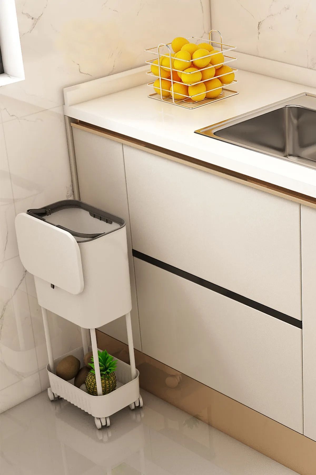 Arispa 15 Litre Tek Raf Üniteli Tekerlekli Fonksiyonel Kapaklı Banyo Ve Mutfak Çöp Kovası