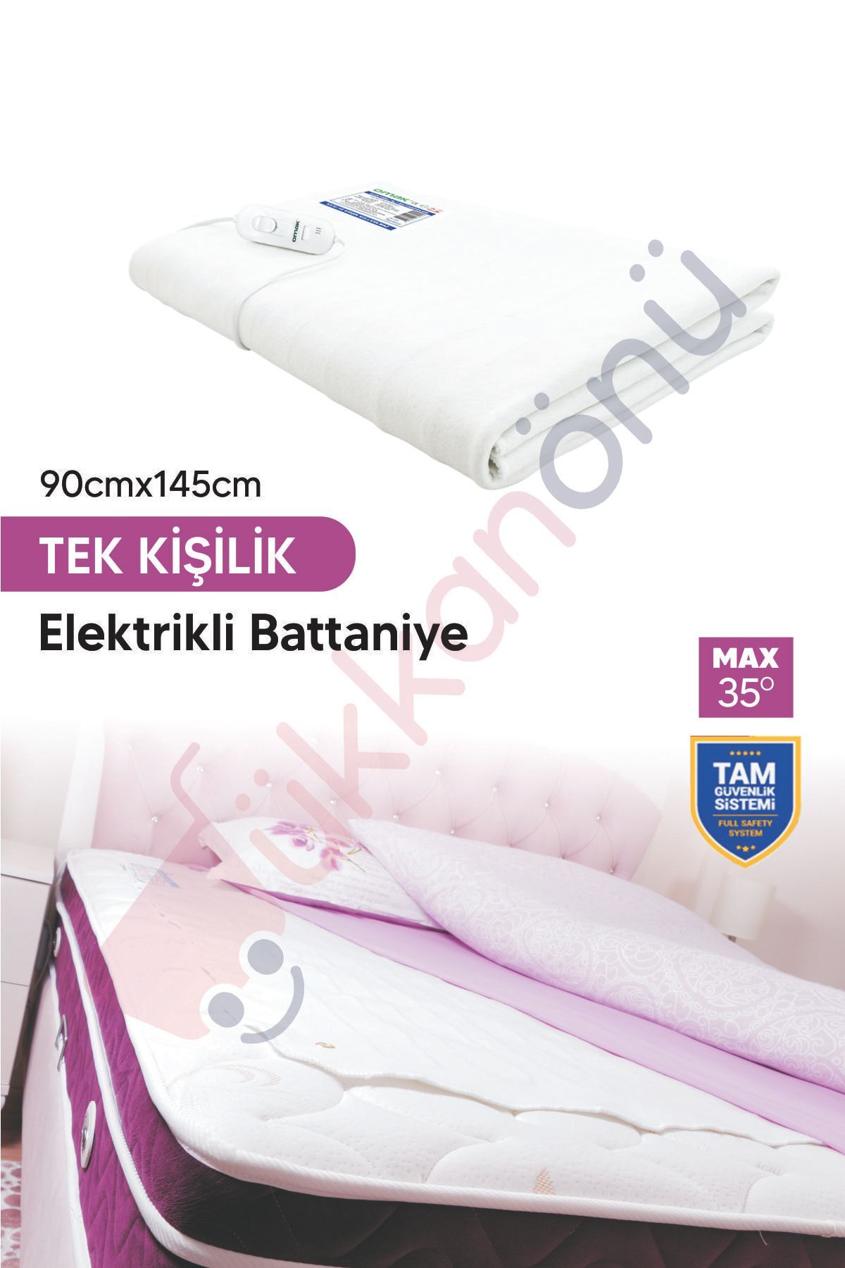 Omak Elektrikli Tek Kişilik Battaniye 90x145 Cm. (2 YIL GARANTİLİ)