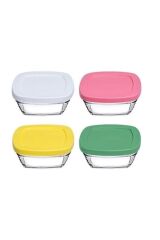 Pudding Silikon Kapaklı Cam Saklama Kabı 4 Lü Kahvaltılık 11 Cm 96840