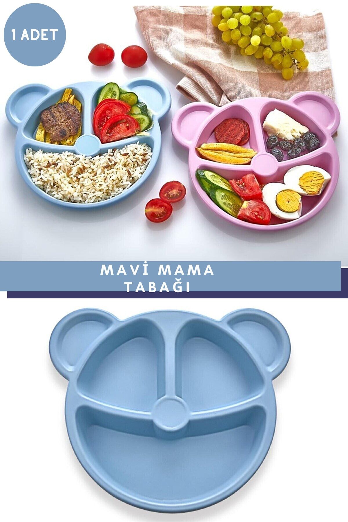 Mavi Ayıcık Şekilli Mama Ve Yemek Tabağı | Çocuk Yemek Tabağı | Figürlü Çocuk Tabağı Kp-144 Mavi