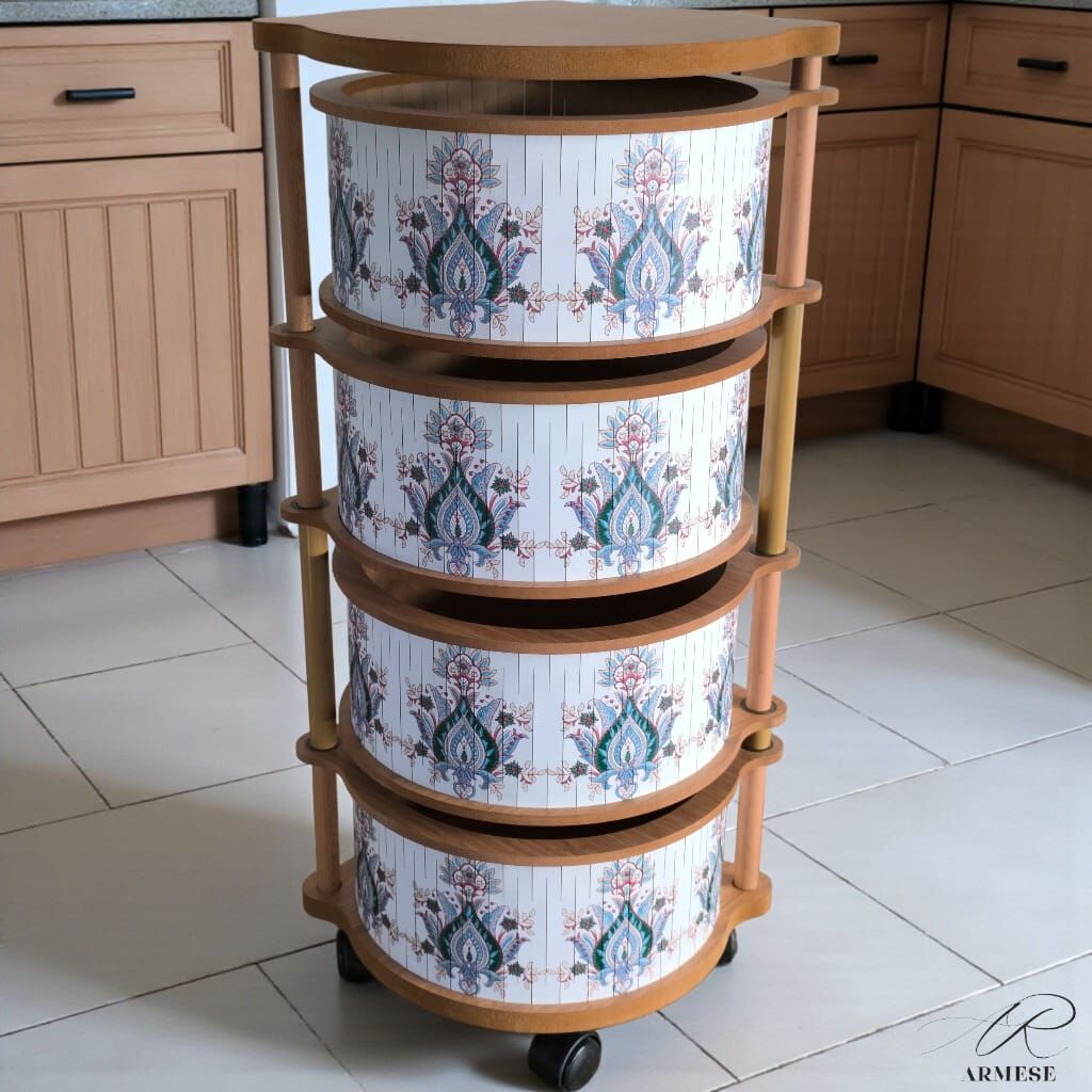 Modern 4 Katlı Ahşap Sebzelik – UV Baskılı, Dayanıklı ve Şık Tasarım