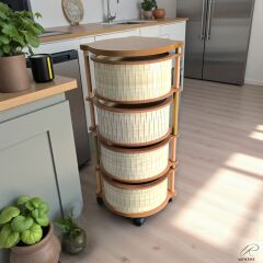 4 Katlı Ahşap Sebzelik Doğal Hasır Model Modern – UV Baskılı, Dayanıklı ve Şık Tasarım