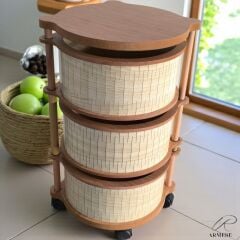 İskandinav 3 Katlı Ahşap Sebzelik – Dayanıklı MDF, UV Baskılı, Şık Tasarım