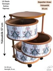 İskandinav 3 Katlı Ahşap Sebzelik – Dayanıklı MDF, UV Baskılı, Şık Tasarım