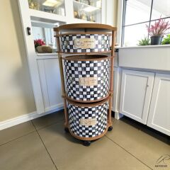 Damalı 3 Katlı Ahşap Sebzelik Şık Tasarım Patates, Soğan ve Sarımsak İçin Organizer