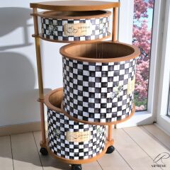 Damalı 3 Katlı Ahşap Sebzelik Şık Tasarım Patates, Soğan ve Sarımsak İçin Organizer